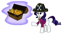 Size: 1631x902 | Tagged: dead source, safe, artist:sir-dangereaux, derpibooru import, rarity, pony, unicorn, bicorne, chest, clothes, costume, female, gem, hat, mare, newbie artist training grounds, photoshop, pirate, pirate rarity, simple background, solo, transparent background, treasure, treasure chest