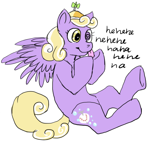 Size: 618x599 | Tagged: artist needed, safe, derpibooru import, oc, unofficial characters only, pegasus, pony, dialogue, female, laughing, magical lesbian spawn, mare, offspring, parent:derpy hooves, parent:screwball, parents:derpball, simple background, smiling, solo, spread wings, tongue out, transparent background, underhoof
