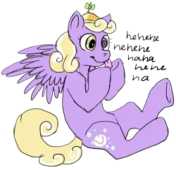 Size: 618x599 | Tagged: artist needed, safe, derpibooru import, oc, unofficial characters only, pegasus, pony, dialogue, female, laughing, magical lesbian spawn, mare, offspring, parent:derpy hooves, parent:screwball, parents:derpball, simple background, smiling, solo, spread wings, tongue out, transparent background, underhoof