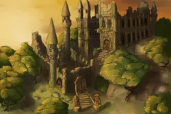 Size: 1800x1200 | Tagged: artist:suranon, background, bird's eye view, castle of the royal pony sisters, derpibooru import, no pony, old castle ruins, ruins, safe, scenery