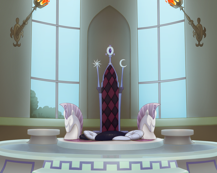 Size: 1280x1024 | Tagged: artist:thestoicmachine, background, castle of the royal pony sisters, derpibooru import, no pony, pillow, safe, scenery, throne, torch, window