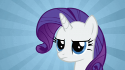 Size: 680x383 | Tagged: safe, derpibooru import, edit, edited screencap, screencap, rarity, pony, unicorn, putting your hoof down, animated, crying, cute, female, mare, open mouth, reaction image, sad, sadorable, solo, sunburst background, text, why would you post that