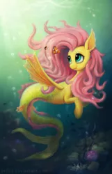 Size: 2000x3112 | Tagged: artist:br0ny, clownfish, derpibooru import, female, fish, fluttershy, high res, merpony, race swap, safe, seaponified, seapony fluttershy, solo, species swap, underwater, watershy