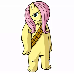Size: 945x945 | Tagged: artist:megasweet, chewbacca, derpibooru import, fluffy, fluttershy, frown, hair over one eye, looking at you, safe, simple background, solo, species swap, star wars, white background, wookiee
