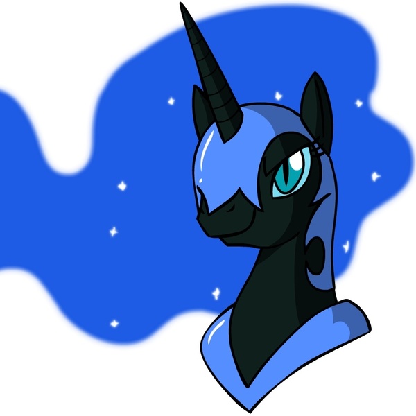 Size: 945x945 | Tagged: dead source, safe, artist:megasweet, derpibooru import, nightmare moon, alicorn, pony, female, mare, simple background, smiling, solo, white background