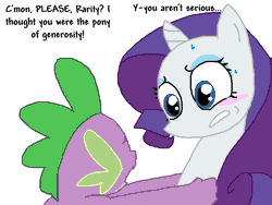 Size: 800x600 | Tagged: safe, artist:the weaver, derpibooru import, rarity, spike, dragon, pony, unicorn, blush sticker, blushing, eye contact, female, generosity, looking at each other, male, mare, shipping, simple background, sparity, straight, sweat, white background