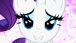 Size: 853x480 | Tagged: safe, derpibooru import, screencap, rarity, pony, unicorn, secret of my excess, animated, bedroom eyes, female, lip bite, looking at you, love face, mare, out of context, smiling, solo, sparkles