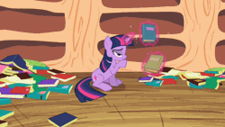 Size: 720x405 | Tagged: safe, derpibooru import, screencap, rarity, twilight sparkle, pony, unicorn, secret of my excess, animated, book, duo, duo female, female, fire ruby, golden oaks library, happy, hopping, mare, pronking