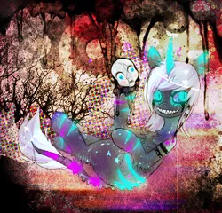 Size: 646x621 | Tagged: safe, artist:chalnsaw, derpibooru import, oc, unofficial characters only, unicorn, zebra, eerie, glow, glowing eyes, image, mask, png, psychedelic, sinister, solo, surreal