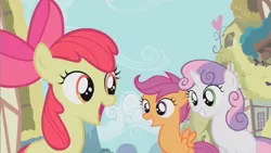 Size: 853x480 | Tagged: safe, derpibooru import, screencap, apple bloom, scootaloo, sweetie belle, earth pony, pegasus, pony, unicorn, the cutie pox, cutie mark crusaders, female, filly