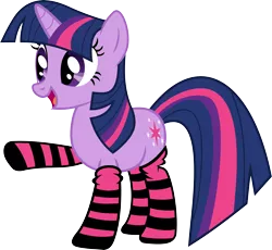 Size: 7000x6428 | Tagged: safe, artist:uxyd, derpibooru import, twilight sparkle, pony, unicorn, absurd resolution, clothes, female, mare, raised hoof, simple background, smiling, socks, solo, striped socks, transparent background, vector