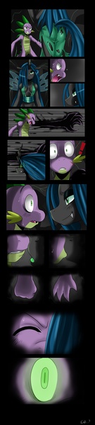 Size: 1933x8578 | Tagged: absolute cleavage, anthro, artist:ss2sonic, breasts, chryspike, cleavage, comic, derpibooru import, female, interspecies, kissing, male, queen chrysalis, spike, straight, suggestive