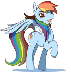 Size: 400x414 | Tagged: dead source, safe, artist:science fox, derpibooru import, rainbow dash, pegasus, pony, backwards cutie mark, female, mare, open mouth, raised hoof, simple background, solo, transparent background