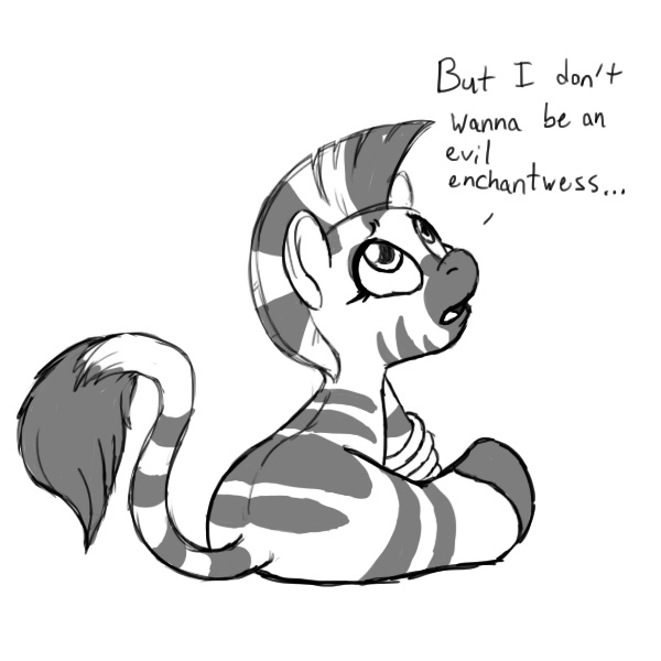 Size: 600x600 | Tagged: artist:moophins, cute, derpibooru import, evil enchantress, female, filly, foal, looking up, monochrome, safe, sitting, solo, younger, zebra, zecora, zecorable