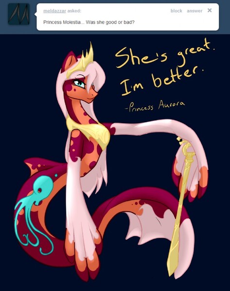 Size: 631x800 | Tagged: artist:severus, ask windswept, derpibooru import, kelpie, oc, princess aurora, safe, scepter, sea pony, underwater, unofficial characters only
