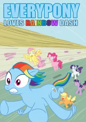 Size: 868x1228 | Tagged: safe, artist:tom-turbo, derpibooru import, applejack, fluttershy, pinkie pie, rainbow dash, rarity, twilight sparkle, earth pony, pegasus, pony, unicorn, fanfic, appledash, chase, everypony loves dash, female, flutterdash, flying, heart eyes, lesbian, mane six, mare, pinkiedash, pronking, rainbow dash gets all the mares, raridash, running, shipping, twidash, wingding eyes