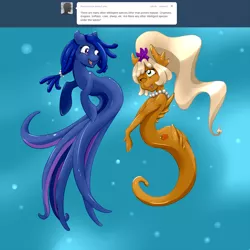 Size: 1280x1280 | Tagged: artist:severus, ask windswept, derpibooru import, female, kelpie, monster pony, oc, oc:goldie finns, oc:shimmer wave, octopony, original species, safe, sea pony, underwater, unofficial characters only