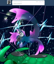 Size: 1280x1526 | Tagged: artist:severus, ask windswept, beat drop, derpibooru import, dj kelp3, kelpie, oc, record, safe, sea pony, solo, turtle, underwater, unofficial characters only
