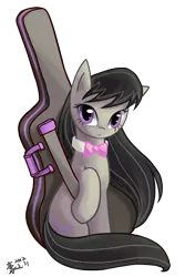 Size: 1200x1800 | Tagged: safe, artist:howxu, derpibooru import, octavia melody, earth pony, pony, bowtie, cello case, female, hooves, looking at you, mare, simple background, sitting, solo, transparent background