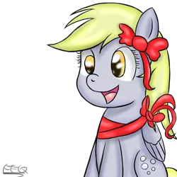 Size: 900x900 | Tagged: safe, artist:freefraq, derpibooru import, derpy hooves, pegasus, pony, bow, female, happy, mare, present, ribbon, simple background, sitting, solo, transparent background