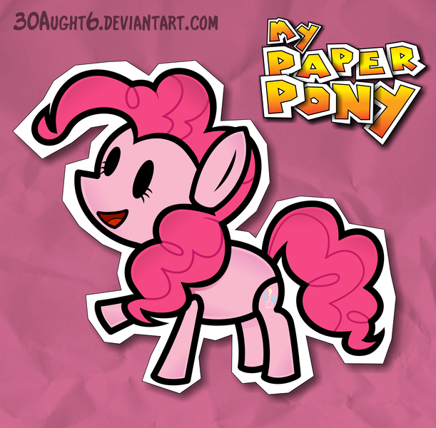 Size: 3683x3614 | Tagged: safe, artist:urpleb3atin, derpibooru import, pinkie pie, earth pony, pony, crossover, female, high res, mare, mario, my paper pony, paper mario, paper pony, solo