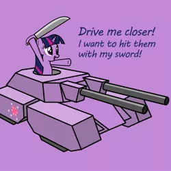 Size: 750x750 | Tagged: safe, artist:smockhobbes, derpibooru import, twilight sparkle, pony, unicorn, artifact, command and conquer, crossover, drive me closer, female, mammoth tank, mare, solo, sword, tank (vehicle), warhammer (game), warhammer 40k, weapon