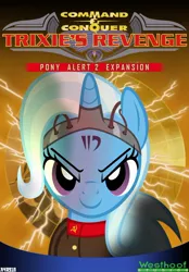 Size: 600x861 | Tagged: safe, artist:a4r91n, derpibooru import, trixie, pony, unicorn, command and conquer, crossover, female, game cover, looking at you, mare, parody, red alert 2, smiling, smirk, solo, westwood, yuri's revenge