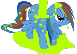 Size: 778x550 | Tagged: safe, derpibooru import, rainbow dash, pegasus, pony, annoyed, female, floppy ears, mare, simple background, slime, solo, transparent background, wet mane