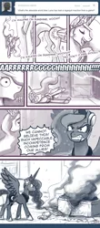 Size: 600x1361 | Tagged: safe, artist:johnjoseco, derpibooru import, princess celestia, princess luna, alicorn, pony, ask princess molestia, gamer luna, princess molestia, angry, comic, fainting goat, female, funny, funny as hell, headset, mare, monochrome, rage, side, traditional royal canterlot voice, walking on sunshine