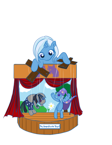 Size: 638x825 | Tagged: safe, artist:bunnimation, derpibooru import, smarty pants, trixie, pony, unicorn, female, filly, foal, marionette, photoshop, puppet, simple background, stage, transparent background