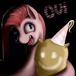 Size: 2500x2500 | Tagged: grimdark, artist:kloudmutt, derpibooru import, madame le flour, pinkie pie, earth pony, pony, party of one, derp, female, french, hat, high res, looking at you, mare, open mouth, party hat, pinkamena diane pie, rape, rapeface, scene interpretation, sex