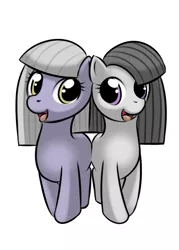 Size: 500x700 | Tagged: safe, artist:kloudmutt, derpibooru import, limestone pie, marble pie, earth pony, pony, duo, duo female, female, happy, mare, pie sisters, simple background, sisters, smiling, white background