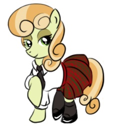 Size: 243x251 | Tagged: safe, artist:bunnimation, derpibooru import, junebug, earth pony, pony, clothes, female, mare, necktie, photoshop, school uniform, schoolgirl, shirt, simple background, skirt, solo, white background