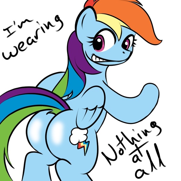 Size: 800x800 | Tagged: suggestive, artist:kloudmutt, derpibooru import, rainbow dash, pegasus, pony, female, grin, little big mom, mare, nothing at all, plot, simple background, smiling, solo, solo female, stupid sexy rainbow dash, the simpsons, white background