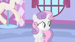 Size: 512x288 | Tagged: safe, derpibooru import, screencap, rarity, sweetie belle, pony, unicorn, stare master, animated, bucket, carousel boutique, duo, duo female, female, filly, gem, mannequin, mare, running, yarn
