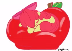 Size: 638x452 | Tagged: safe, artist:bunnimation, derpibooru import, apple bloom, earth pony, pony, adorabloom, apple, bed, cute, female, filly, photoshop, simple background, sleeping, solo, white background