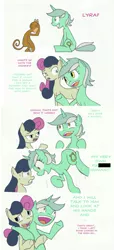 Size: 549x1200 | Tagged: safe, artist:juanrock, derpibooru import, bon bon, lyra heartstrings, sweetie drops, earth pony, monkey, pony, unicorn, comic, evolution, excited, female, grin, hug, humie, lesbian, lyrabon, mare, science doesn't work that way, shipping, simple background, smiling, sweat, white background