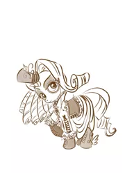 Size: 638x825 | Tagged: safe, artist:bunnimation, derpibooru import, rarity, pony, unicorn, classy, clothes, dress, female, hat, mare, monochrome, monocle, photoshop, simple background, solo, steampunk, top hat, white background