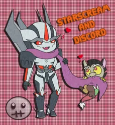 Size: 856x934 | Tagged: artist needed, baby, crossover, derpibooru import, discord, draconequus, duo, male, safe, starscream, transformers