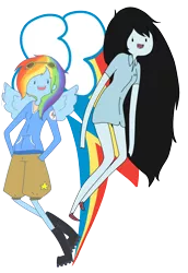 Size: 816x1189 | Tagged: adventure time, artist:giraffewizardry, blue skin, crossover, cutie mark background, derpibooru import, duo, female, human, humanized, marceline, pony coloring, rainbow dash, safe, winged humanization