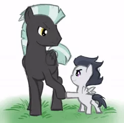 Size: 650x648 | Tagged: safe, artist:angeban, artist:elslowmo, derpibooru import, rumble, thunderlane, pegasus, pony, brothers, colt, duo, duo male, hoofbump, looking at each other, male, stallion