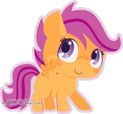 Size: 353x328 | Tagged: safe, artist:miss-glitter, derpibooru import, scootaloo, pegasus, pony, blank flank, chibi, cute, cutealoo, female, filly, foal, hooves, outline, simple background, smiling, solo, spread wings, transparent background, wings