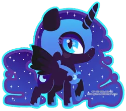 Size: 471x416 | Tagged: safe, artist:miss-glitter, derpibooru import, nightmare moon, alicorn, pony, bedroom eyes, chibi, cute, female, heart, looking at you, mare, outline, raised hoof, simple background, smiling, solo, spread wings, starry eyes, transparent background, wingding eyes