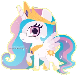 Size: 467x458 | Tagged: safe, artist:miss-glitter, derpibooru import, princess celestia, alicorn, pony, chibi, cute, female, mare, outline, raised hoof, simple background, smiling, solo, transparent background