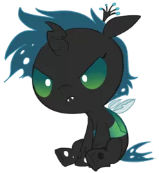 Size: 354x384 | Tagged: safe, artist:briskby, artist:elslowmo, derpibooru import, queen chrysalis, changeling, changeling queen, nymph, angry, baby, cute, cutealis, cuteling, fangs, female, filly queen chrysalis, frown, image, madorable, png, simple background, sitting, solo, transparent background, younger