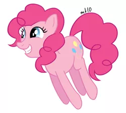 Size: 600x537 | Tagged: safe, artist:empty-10, derpibooru import, pinkie pie, earth pony, pony, cute, female, grin, happy, hop, mare, photoshop, pronking, simple background, smiling, solo, squee, white background