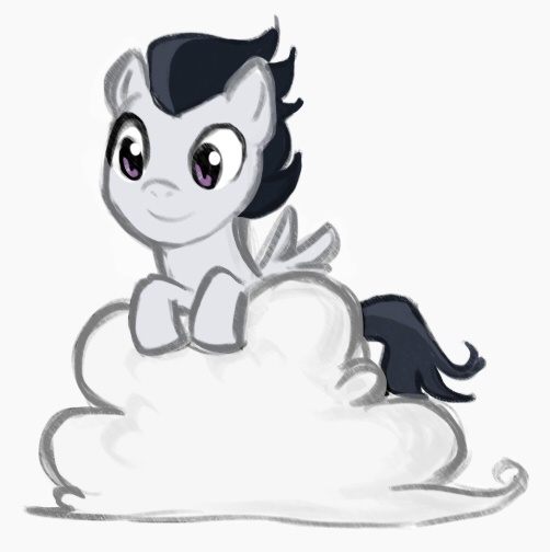 Size: 502x504 | Tagged: safe, artist:angeban, artist:elslowmo, derpibooru import, rumble, pegasus, pony, cloud, colt, male, smiling, solo