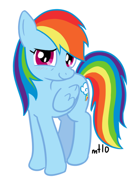 Size: 450x600 | Tagged: safe, artist:empty-10, derpibooru import, rainbow dash, pegasus, pony, blushing, female, mare, photoshop, simple background, solo, white background