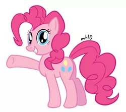 Size: 600x533 | Tagged: safe, artist:empty-10, derpibooru import, pinkie pie, earth pony, pony, female, mare, photoshop, raised hoof, simple background, smiling, solo, white background