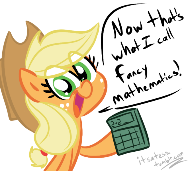 Size: 770x700 | Tagged: safe, artist:tess, derpibooru import, applejack, earth pony, pony, calculator, fancy mathematics, math, simple background, solo, transparent background